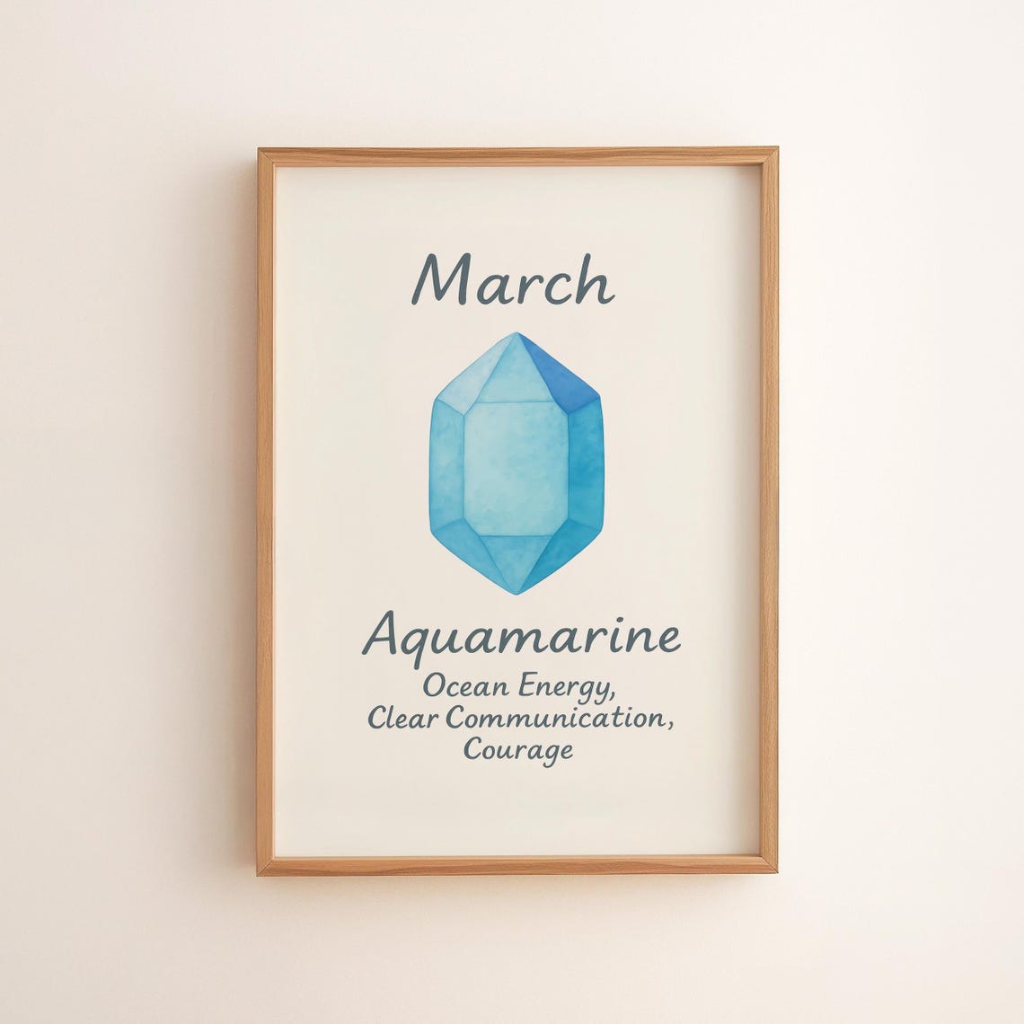 March Birthstone Aquamarine Wall Art Ocean Blue Decor Inspirational Gemstone Design Birth Month Print 139