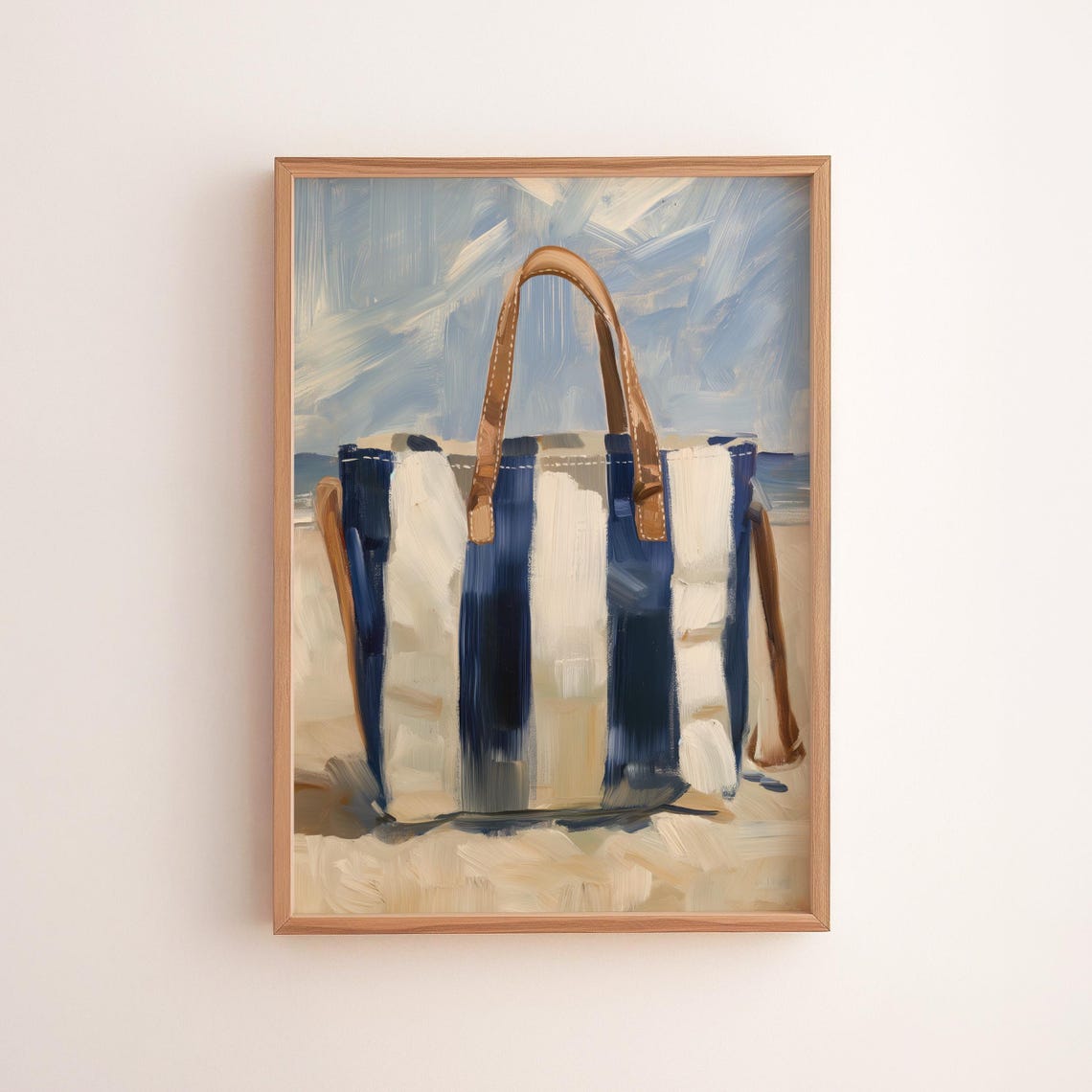 Striped Beach Tote Bag Summer Shore Coastal Still Life Poster
