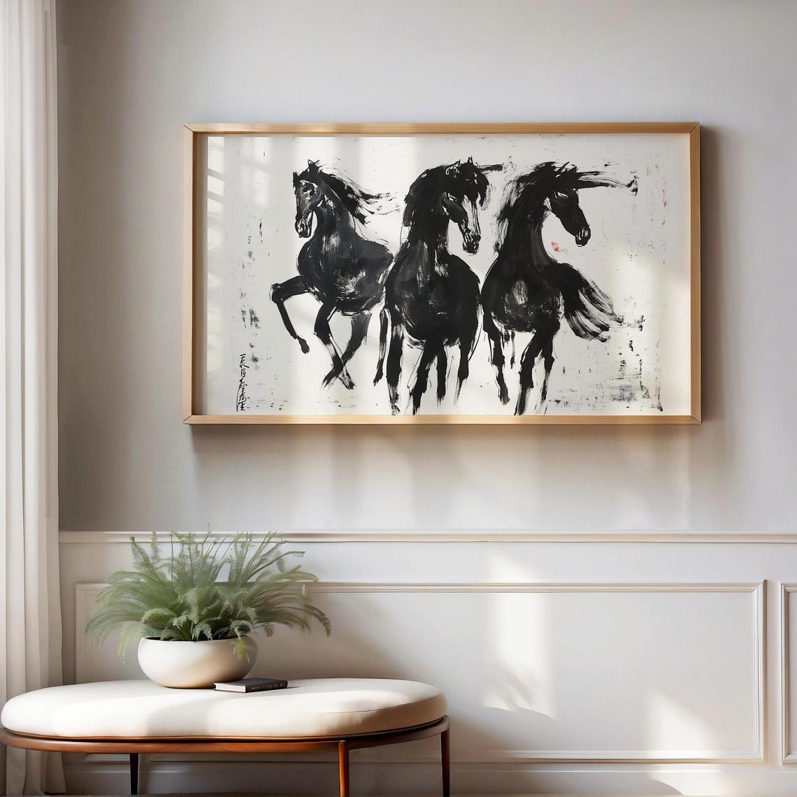 Black Horses Framed Tv Art Minimalist Farmhouse Decor