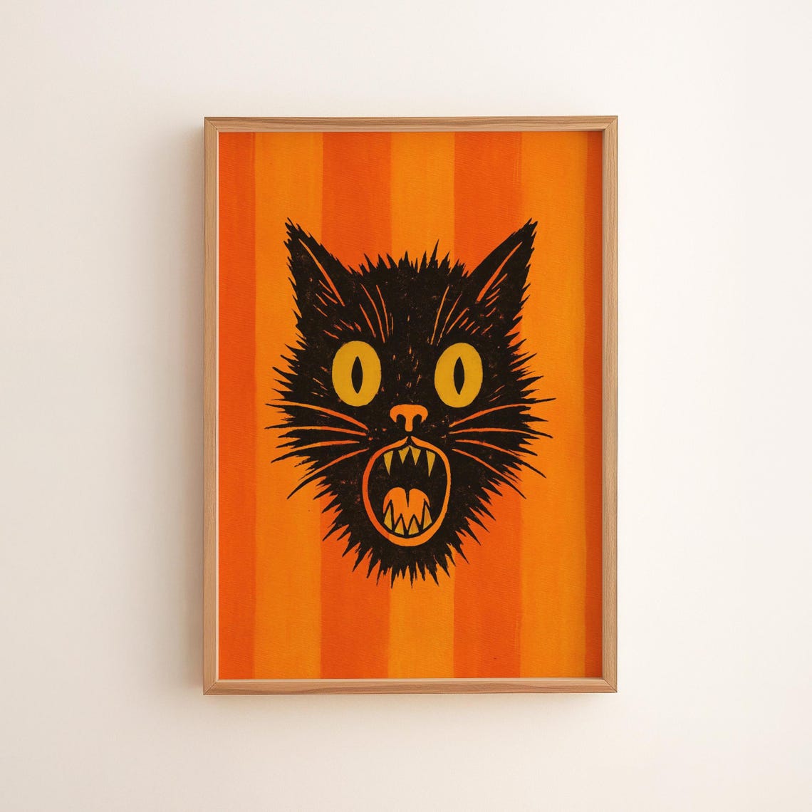 Vintage Halloween Cat Print Spooky Black Illustration Retro Autumn Decor