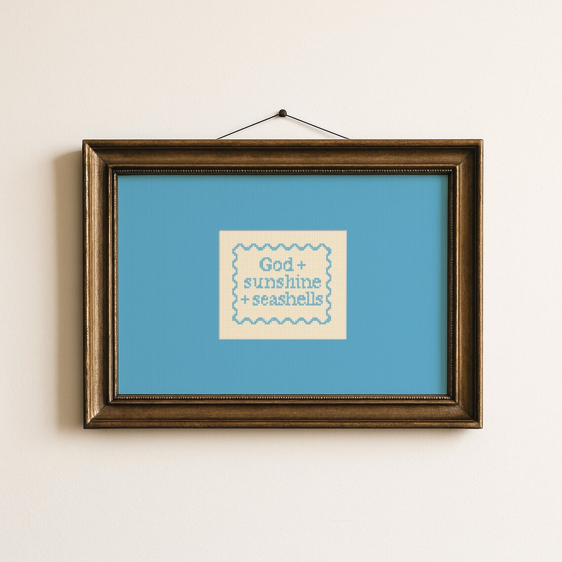God Sunshine Seashells Cross Stitch Beach Faith Quote Poster