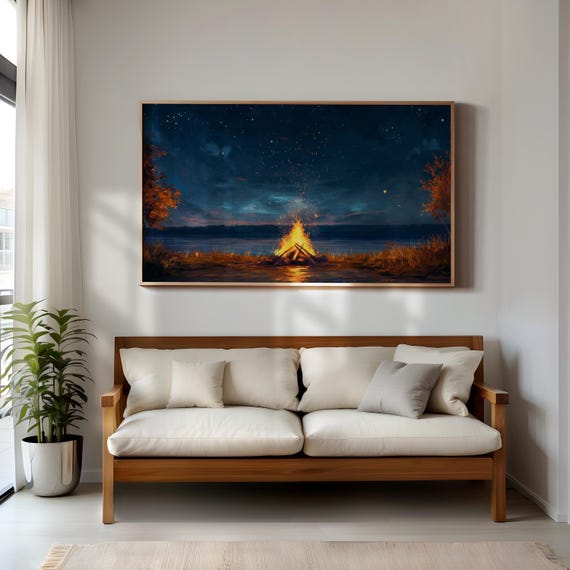 Bonfire Light Samsung Frame Tv Art Forest Landscape