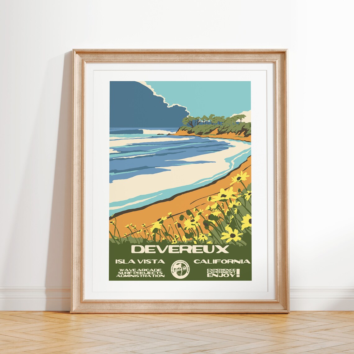 Devereux Surf Spot Isla Vista California Wildflower Cove Waves Poster
