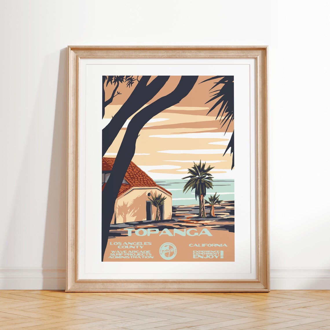 Topanga California Sunset Beach House Vintage Travel Art Poster