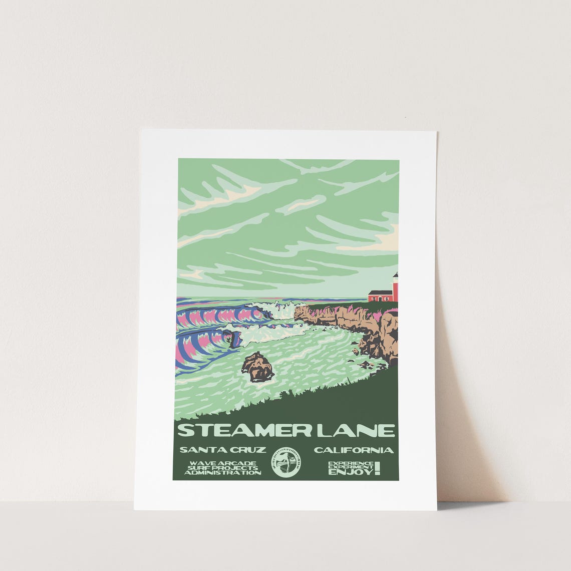 Steamer Lane Santa Cruz California Surf Break Retro Travel Poster