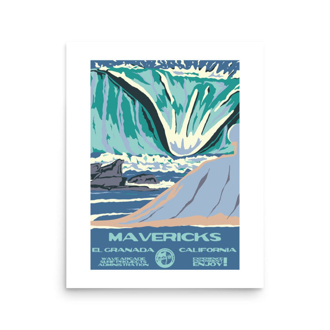 Mavericks El Granada Big Wave Surf Break Travel Poster California - Image 2