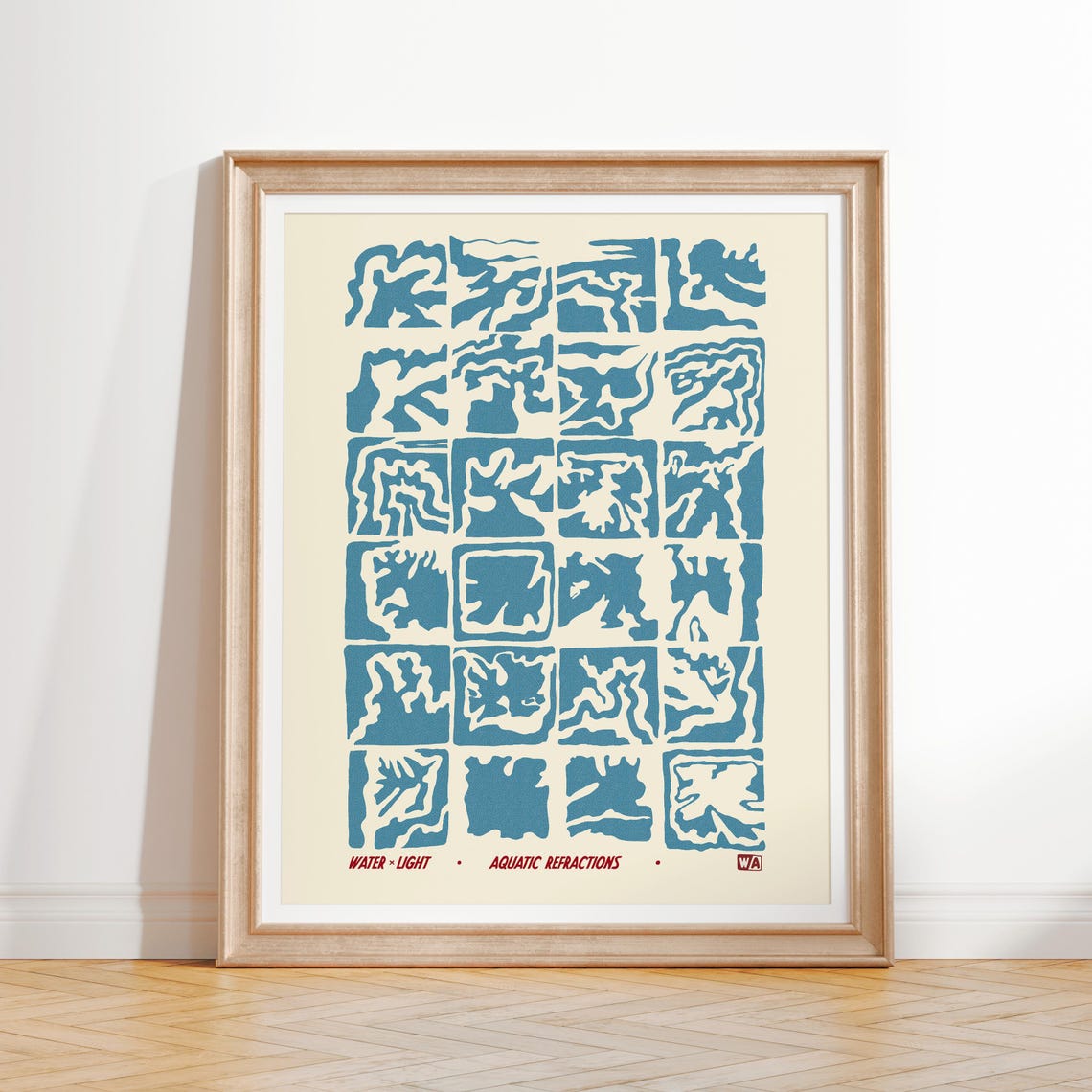 Water Light Aquatic Refractions Abstract Blue Tile Grid Art Poster - Image 2