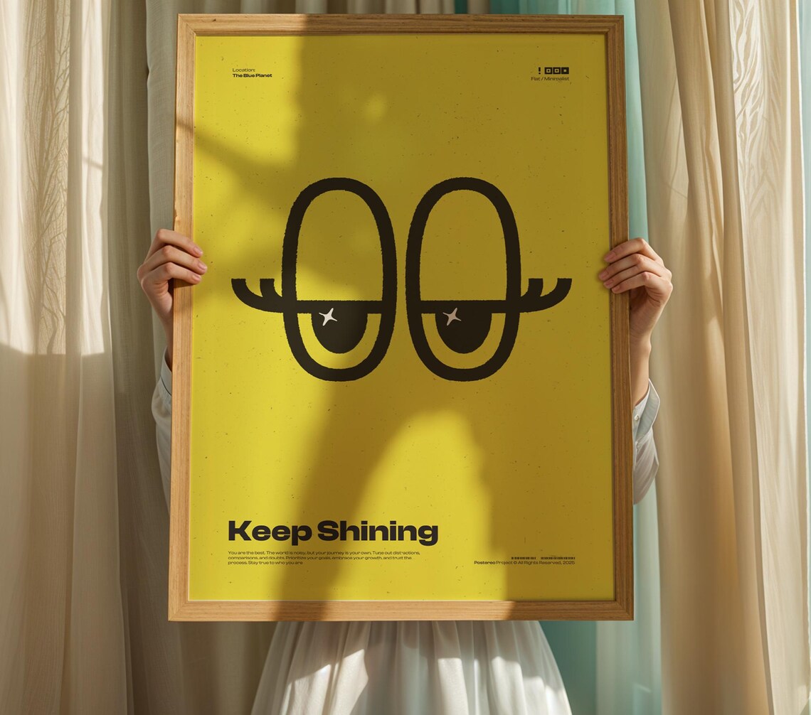 Keep Shining Bold Yellow Abstract Eye Optimistic Typography Poster - Image 3