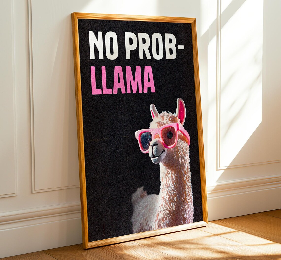 No Prob Llama Funny Retro Typography Art Print - Image 4