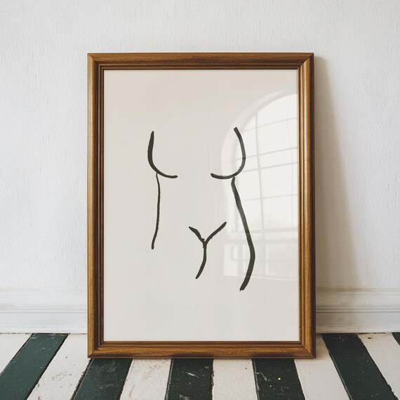 Minimalist Line Art Female Torso Abstract Body Drawing Neutral Wall Poster
