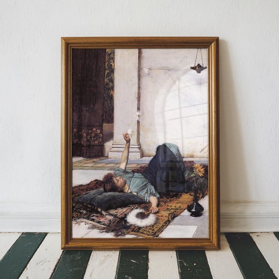 John William Waterhouse Dolce Far Niente Oil Painting Art Reproduction Antique Print Moody Victorian Vintage