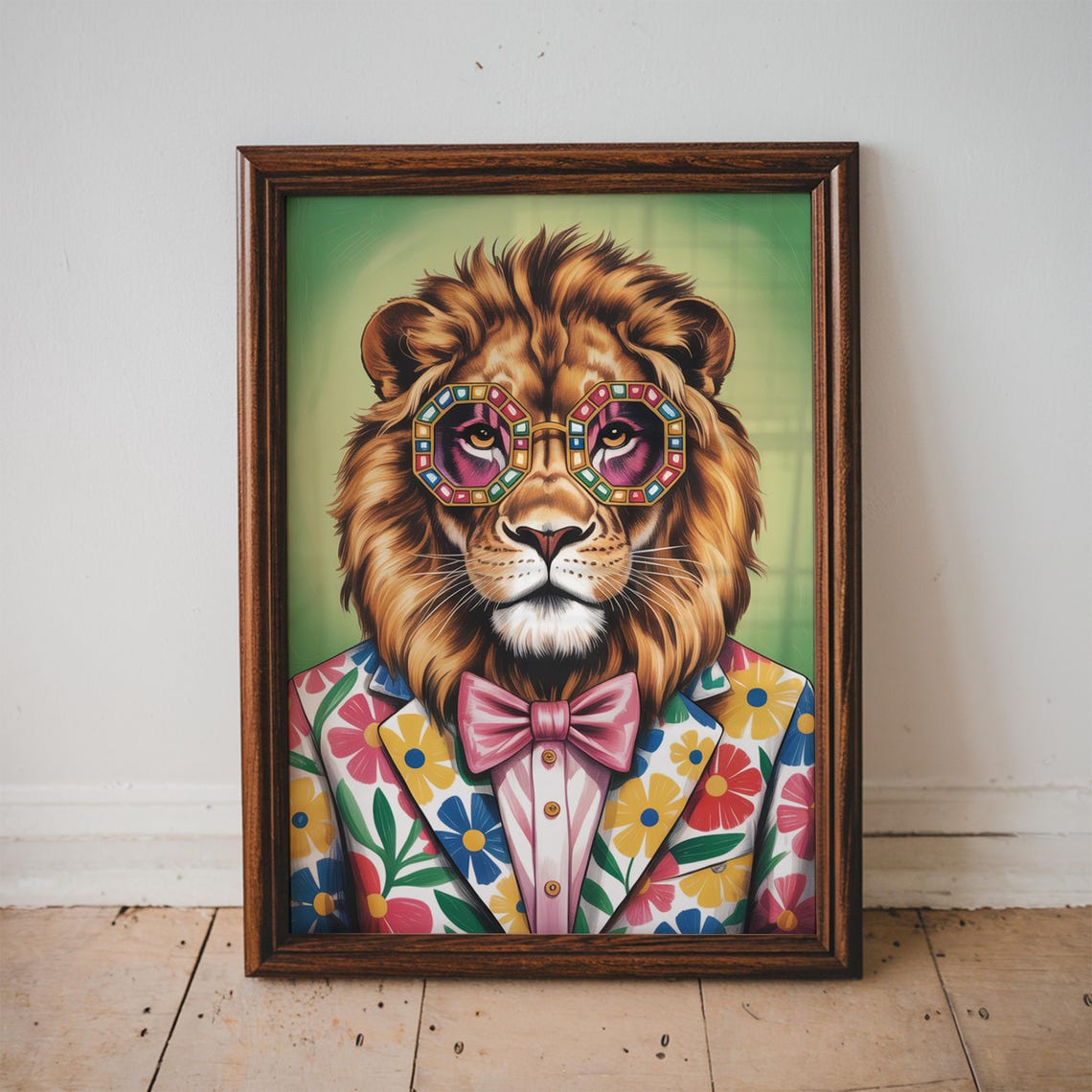 Lion In A Colorful Suit Painting Funny Animal Wall Art Room Decor Elegant Bar Unframed
