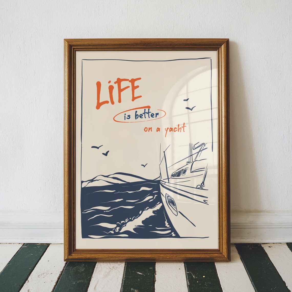 Life Is Better on a Yacht Navy Line Art Sailing Quote Art Poster