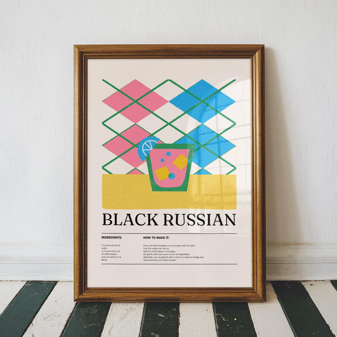 Black Russian Cocktail Recipe Argyle Pop Art Bar Wall Decor Poster