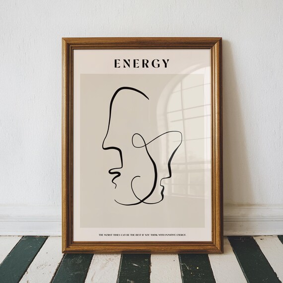 Energy Positive Energy Single Line Face Drawing Minimalist Mindfulness Poster
