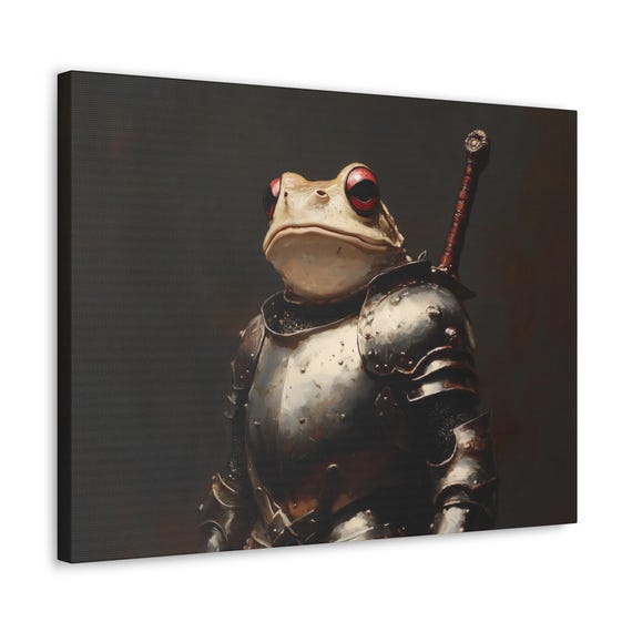 Maximalist Eclectic Medieval Frog Knight Print Bold Altered Animal Portrait Fantasy Fun Colorful Renaissance Rustic Art