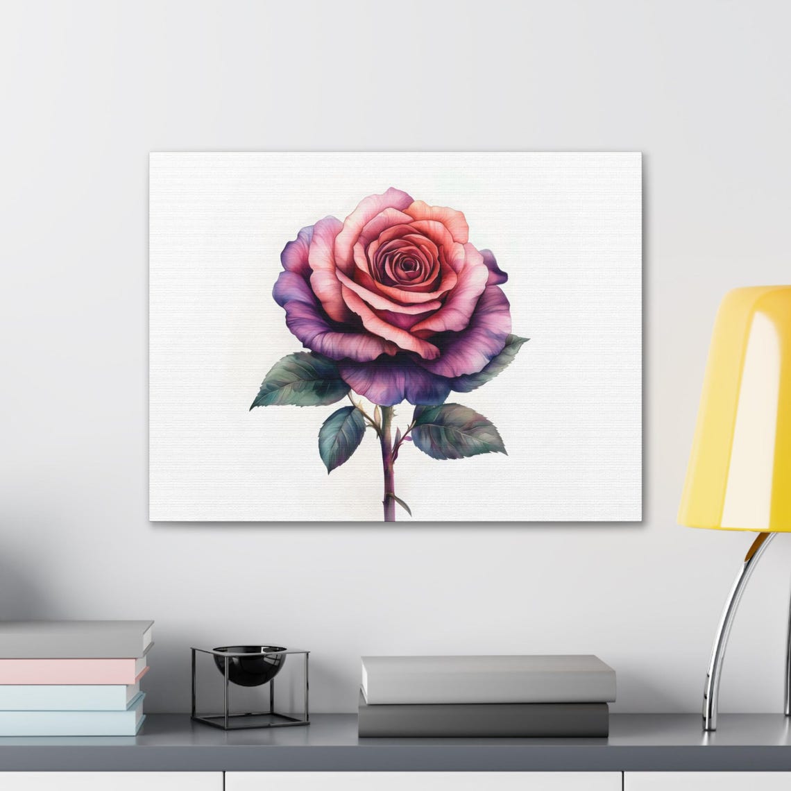 Purple Pink Rose Watercolor Single Stem Minimalist Flower Print - Image 2
