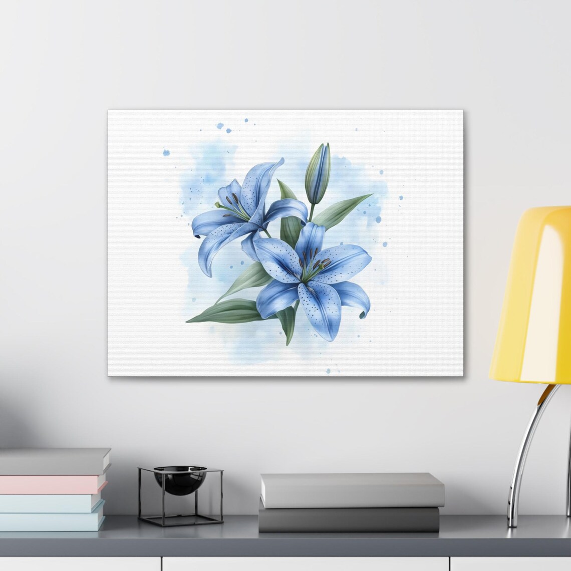 Blue Lily Watercolor Two Blooms Bud Minimalist Botanical Print - Image 2