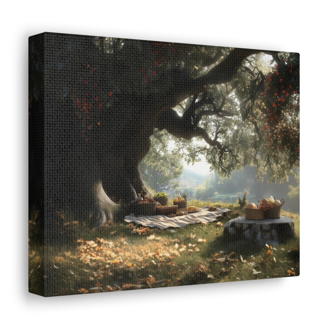 Rustic Picnic Spread Under Old Tree With Baskets In Dappled Sunlight Wall Art - Image 3