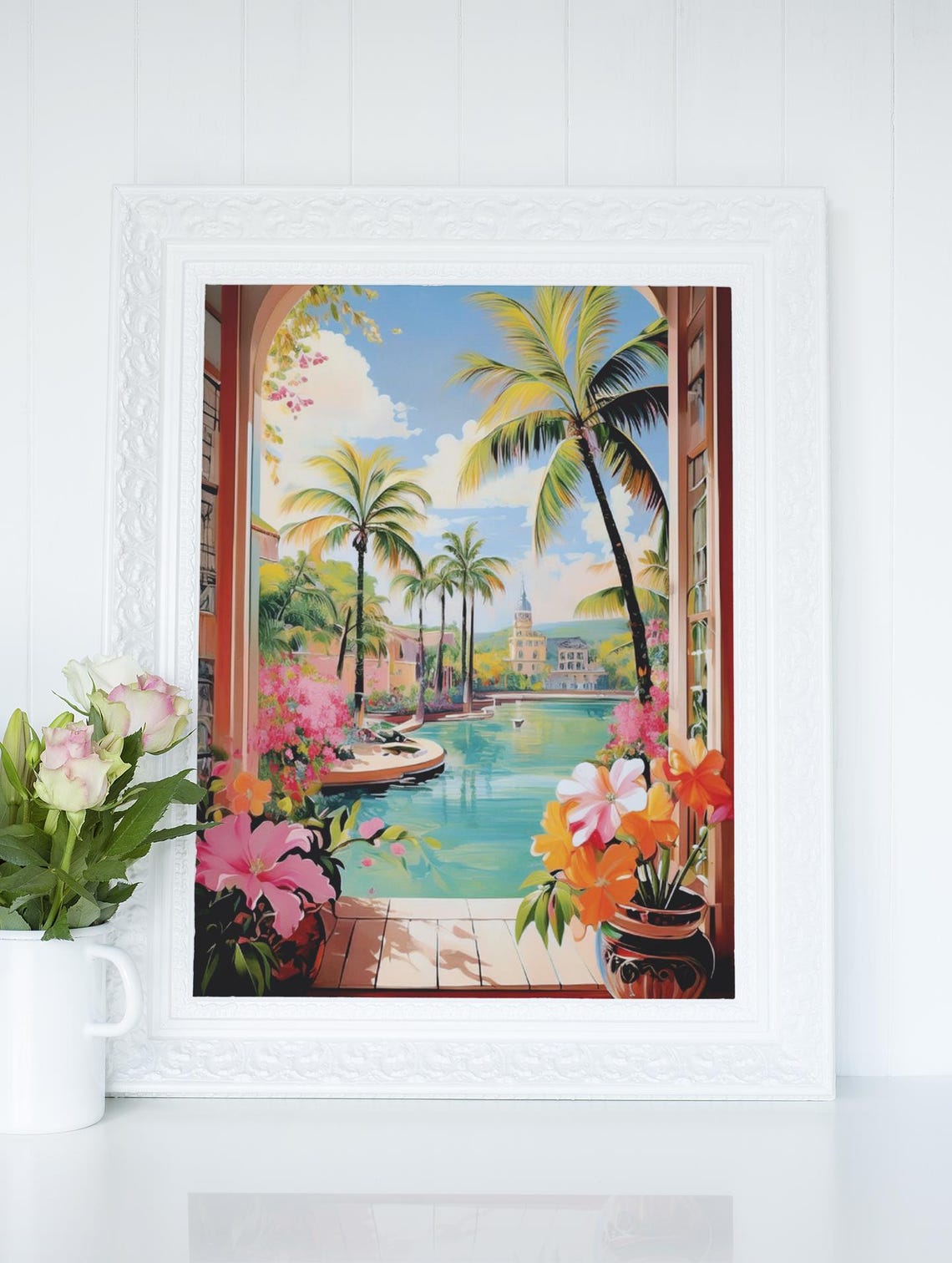 Tropical Garden Terrace Through Archway Vibrant Mediterranean Poster - Image 2