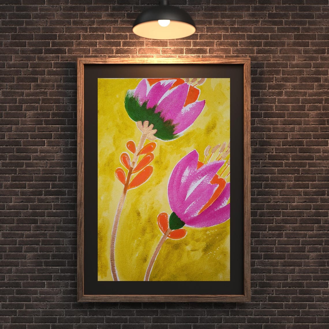 Acrylic Paint Poster Art Large Pink Tulip Painting Print Pink And Yellow Art Bold Flower Print Floral Art Print With Yellow And Pink - Image 2