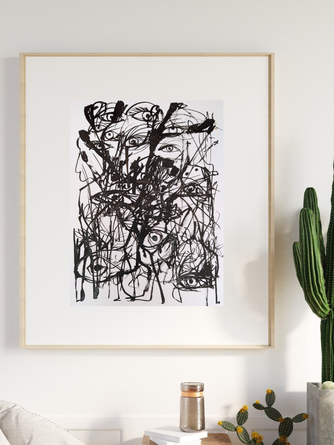 Striking Black Ink Eyes Expressive Abstract Line Drawing Poster - Image 2