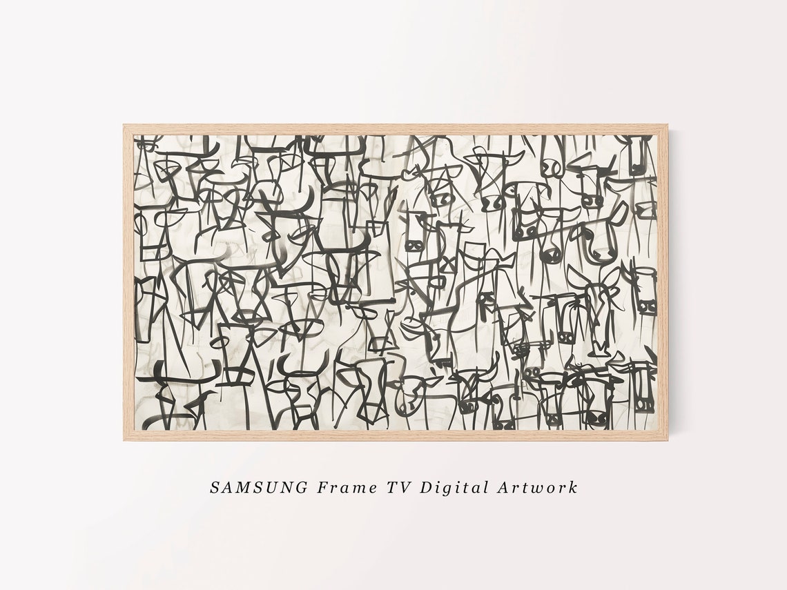 Abstract Longhorn Cow Line Sketch Neutral Minimalist Wall Art