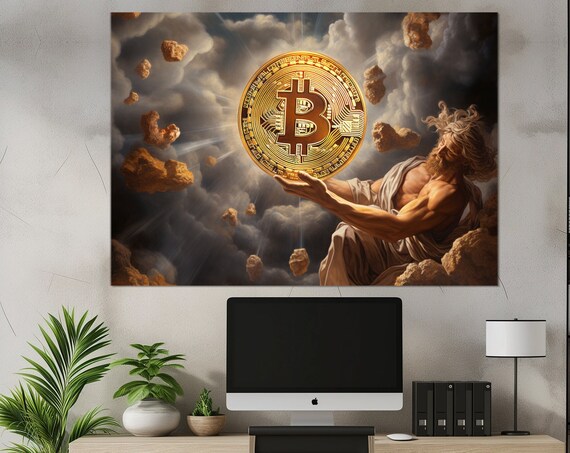Abstract Bitcoin Painting Print Crypto Trader Gift Trading Wall Art Crypto Investor Gift Crypto Wall Art Framed Ready To Hang