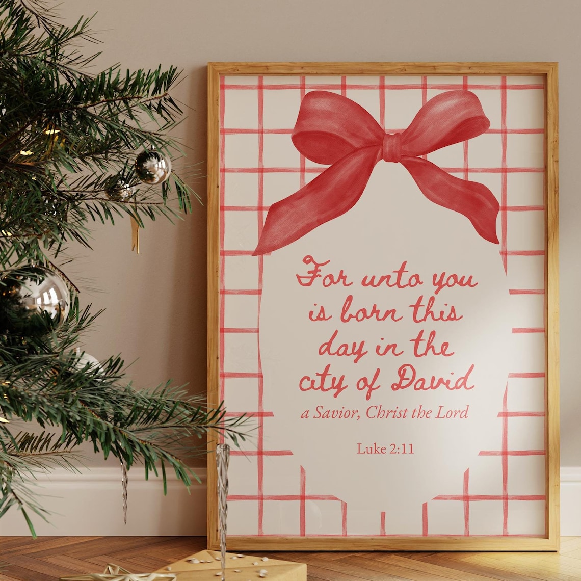 Coquette Bow Christian Christmas Scripture Art Print