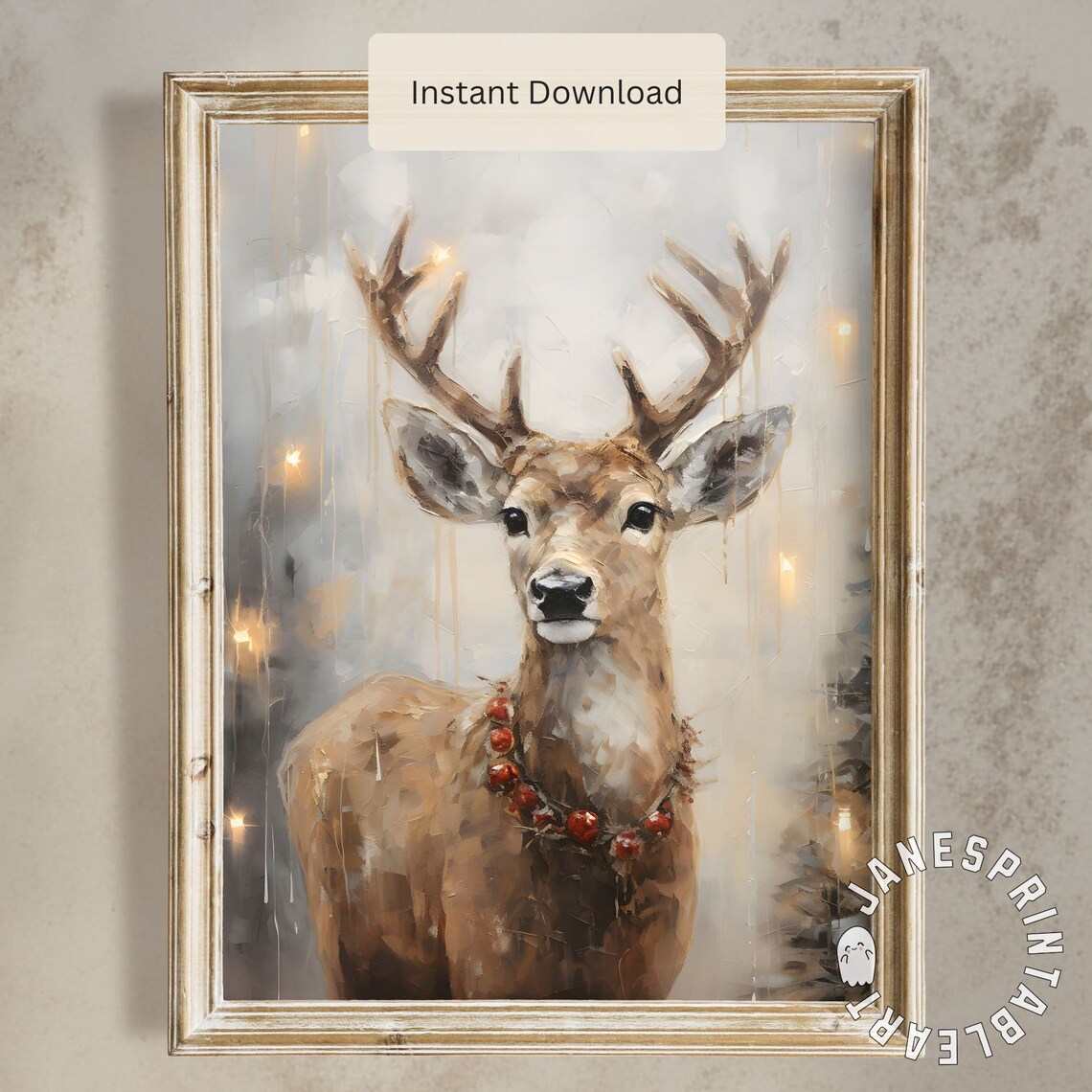Cozy Winter Reindeer Print, Rustic Christmas Wall Art