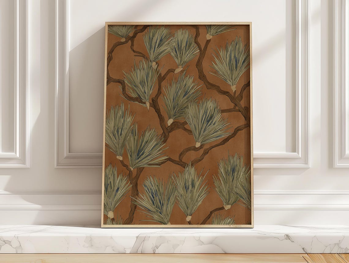 Terracotta Pine Branch Botanical Minimalist Evergreen Art Poster