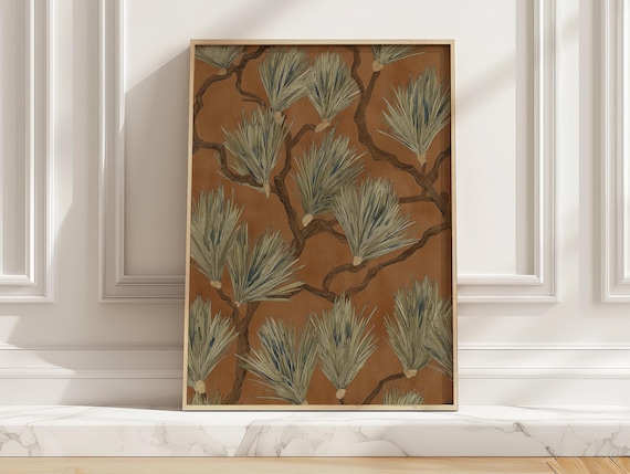 Abstract Terracotta Green Pine Branch Art Print Modern Minimalist Evergreen Botanical Poster For Living Room