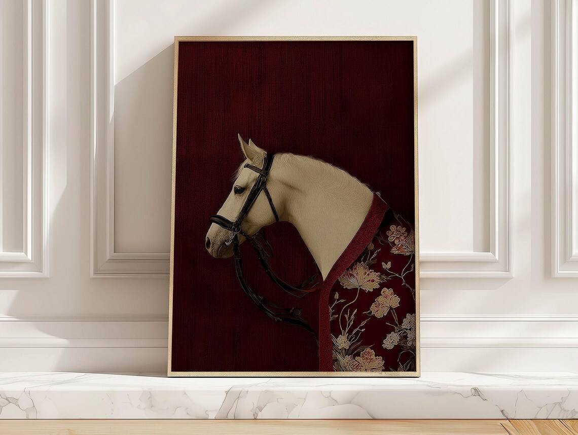 White Horse Portrait Vintage Equestrian Poster