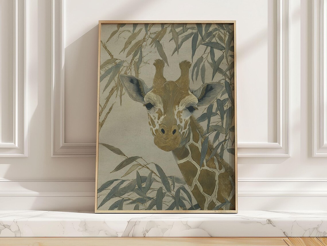 Soft Vintage Giraffe Portrait Wildlife Safari Nursery Animal Poster
