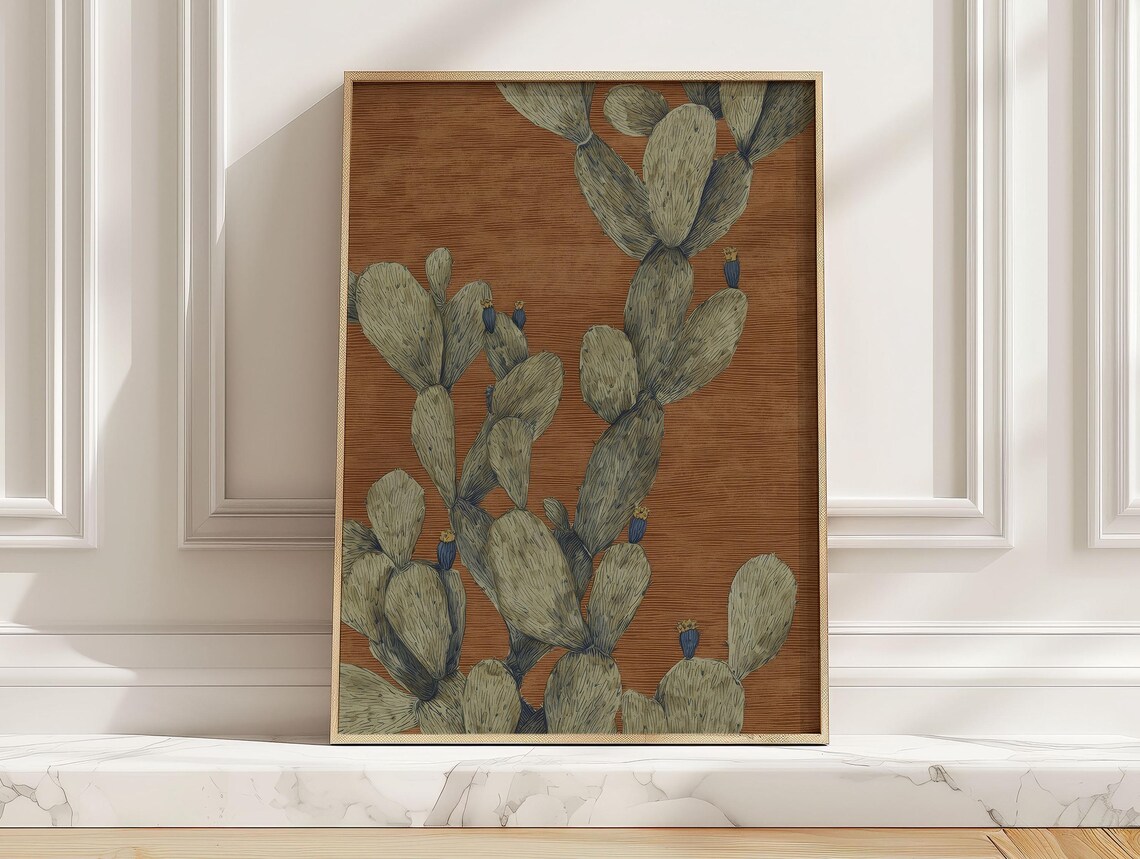 Terracotta Prickly Pear Cactus Vintage Desert Poster