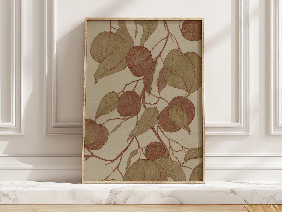 Terracotta Branch Botanical Abstract Modern Minimalist Art Poster