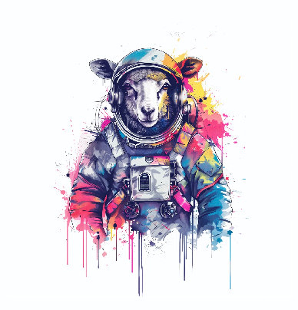 Sheep Astronaut Watercolor Woolly Space Suit Animal Art Poster - Image 2