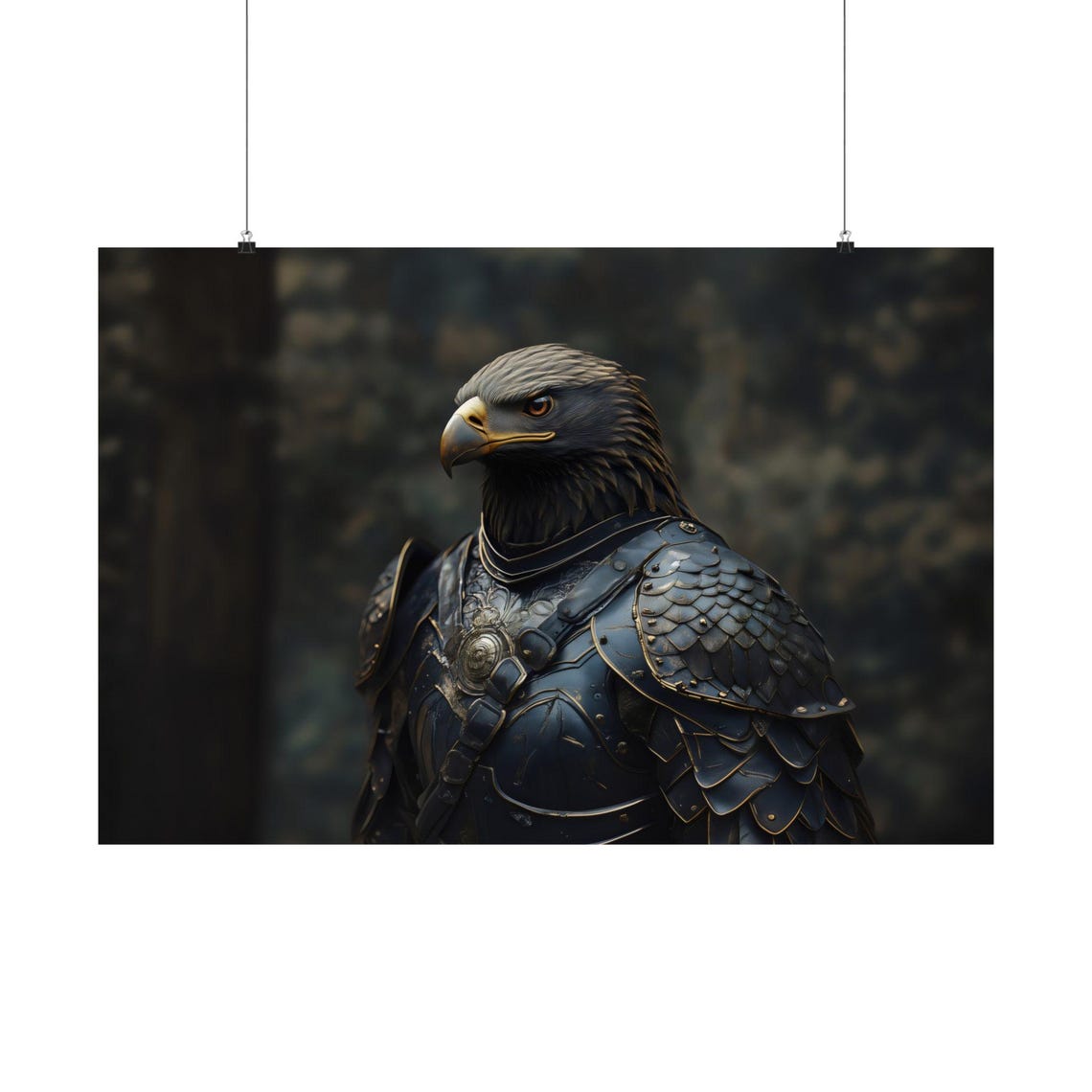 Majestic Eagle Knight Wearing Medieval Armor Portrait Poster - Image 3