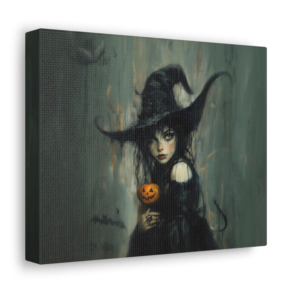 Dark Witch Girl Holding Pumpkin In Rain Spooky Halloween Poster - Image 2
