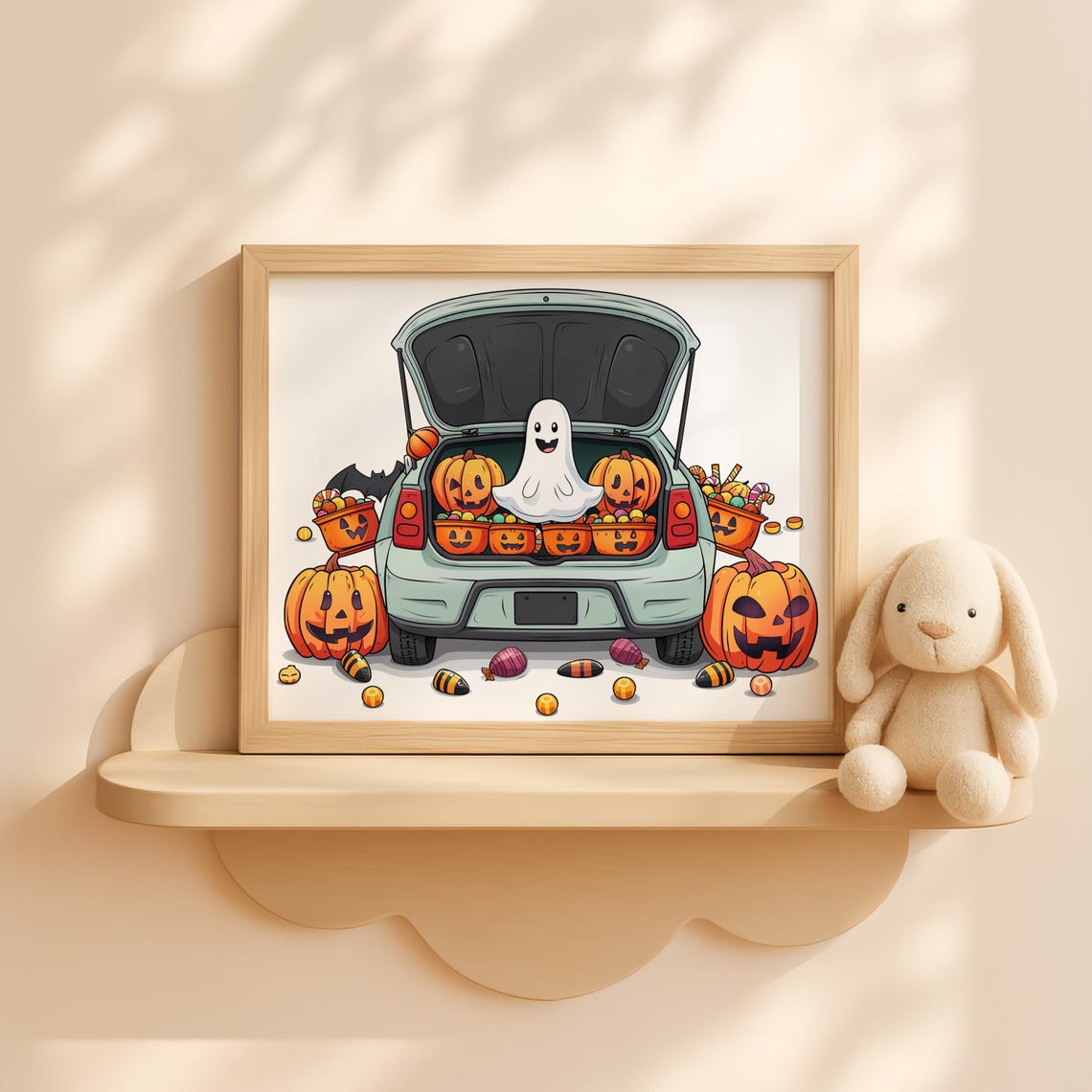 Halloween Car Trunk With Wall Art Kids Room Spooky Decor Fall Pumpkins And Cute