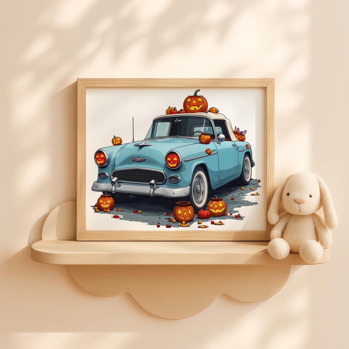 Halloween Convertible Car With Jackolantern Art Spooky Pumpkin Decor For Kids Cute Wall