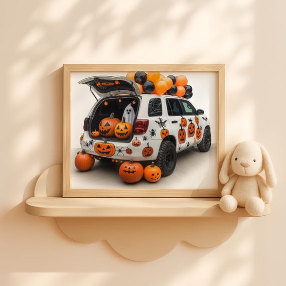 Halloween Car Trunk Wall Art For Kids Room Pumpkins Balloons Cute Spooky Decor Autumn