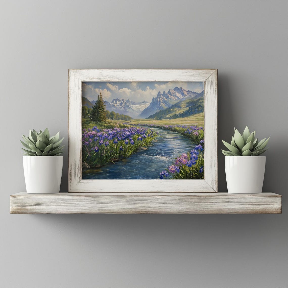 Violet And Blue Irises Along Mountain Stream Rustic Spring Poster