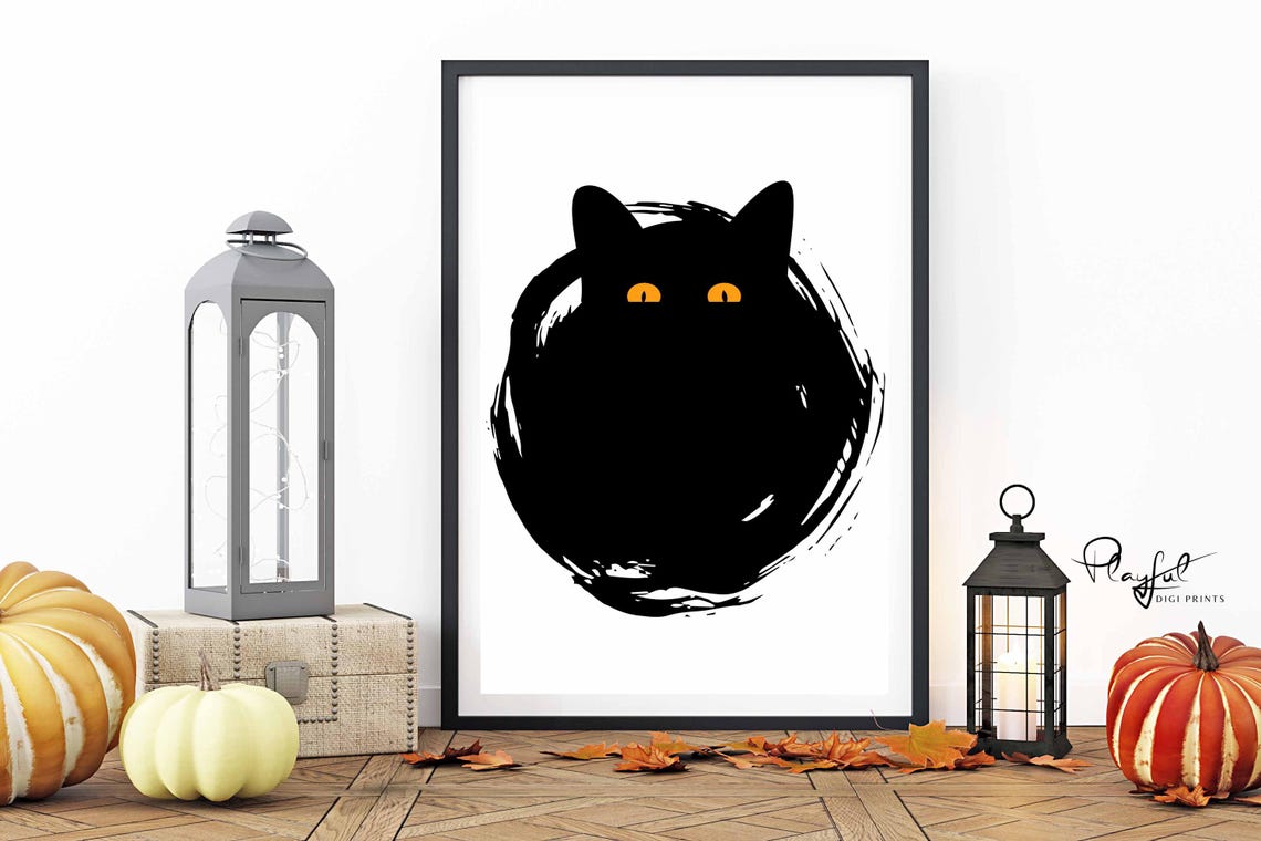 Spooky Black Cat Wall Picture Cute Cat Wall Art Fun Black Cat Wall Art Halloween Wall Art Trendy Wall Art - Image 4