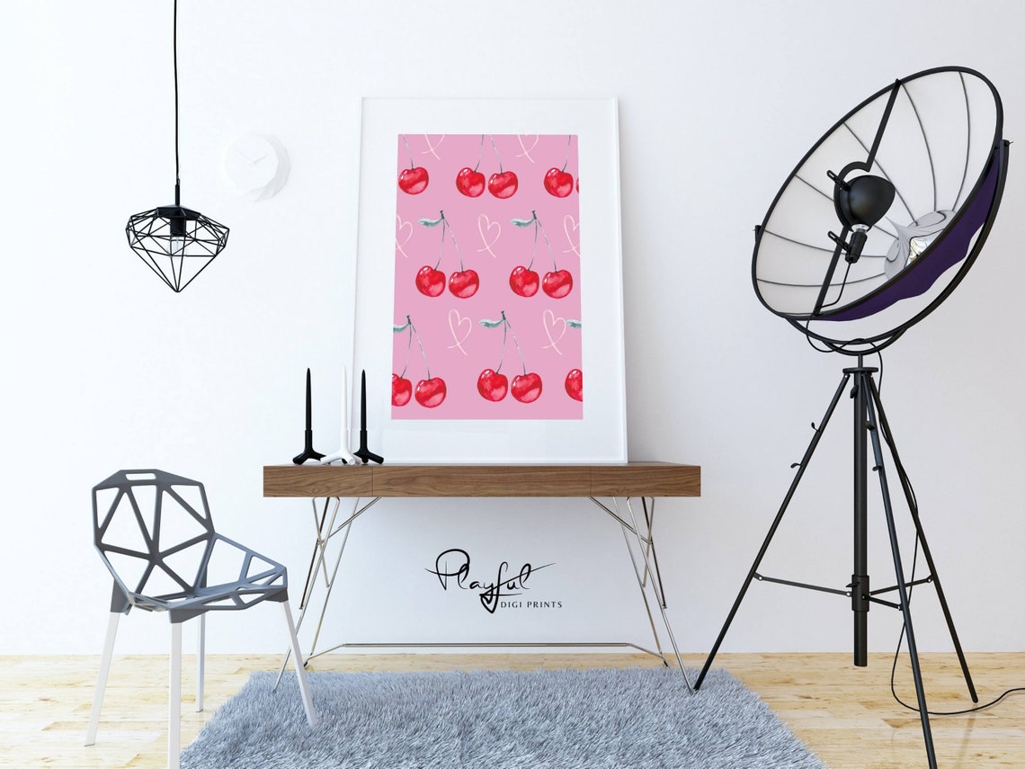 Red Cherries Poster Cute Valentine Print Trendy Poster Instant Apartment Decor - Image 5