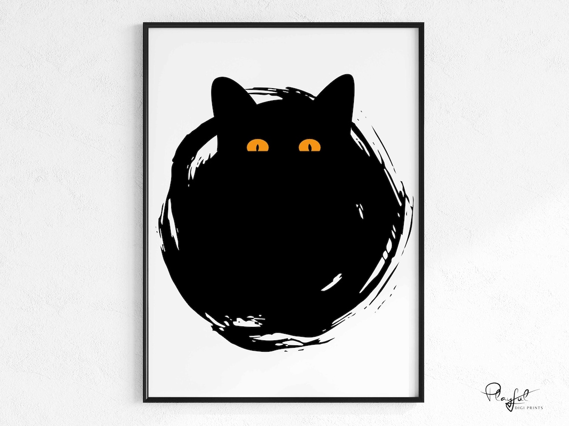 Minimalist Black Cat Face Halloween Illustration Cute Orange Eyes Poster - Image 3