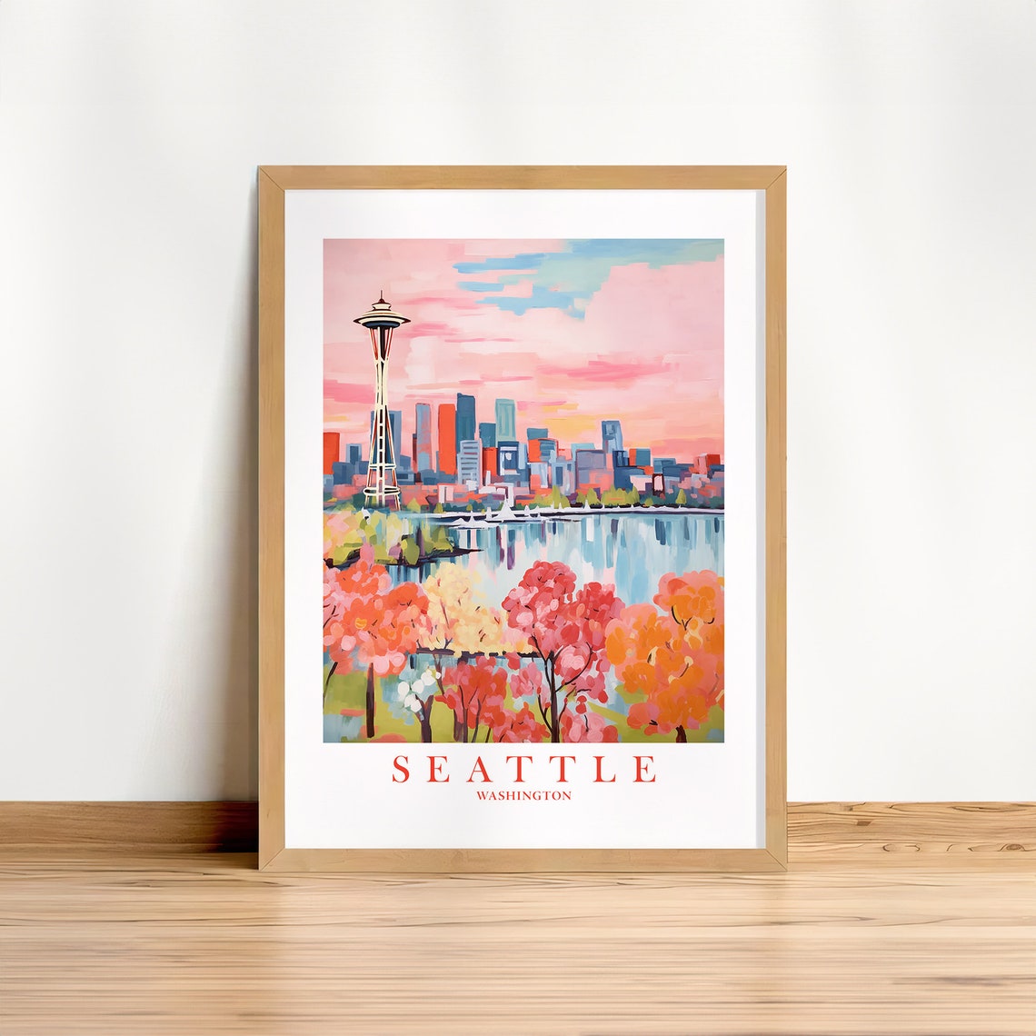 Seattle Skyline At Sunset With Space Needle Travel Poster Washington
