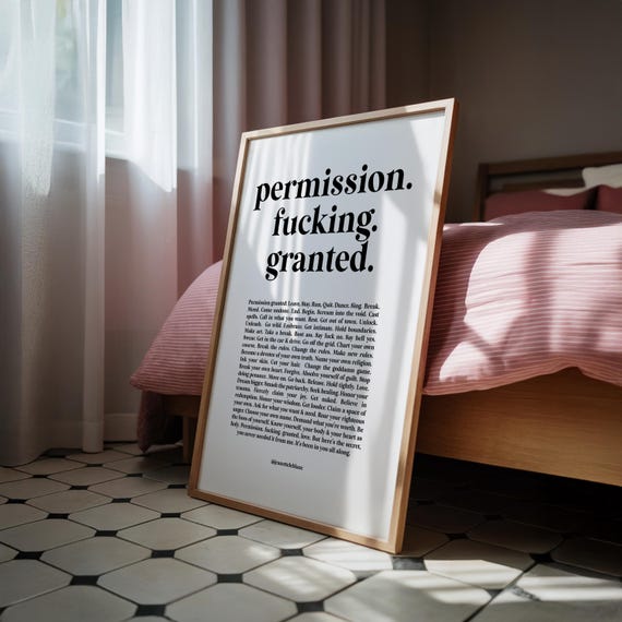 Feminist Empowerment Wall Art Permission Granted Poster Print Strong Woman Manifesto