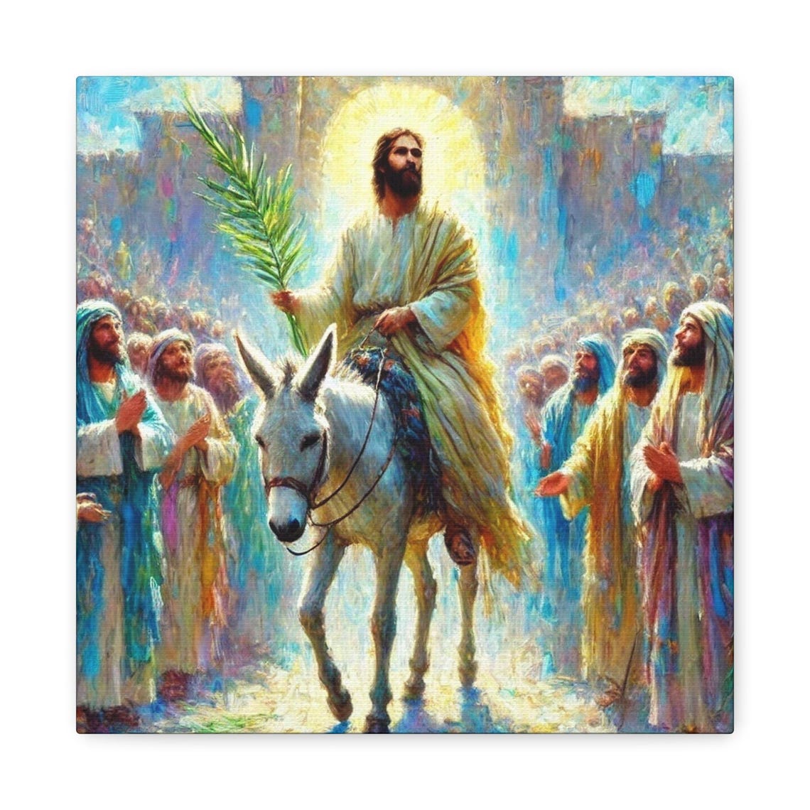 Palm Sunday Jesus on White Donkey Holding Palm Branch Poster