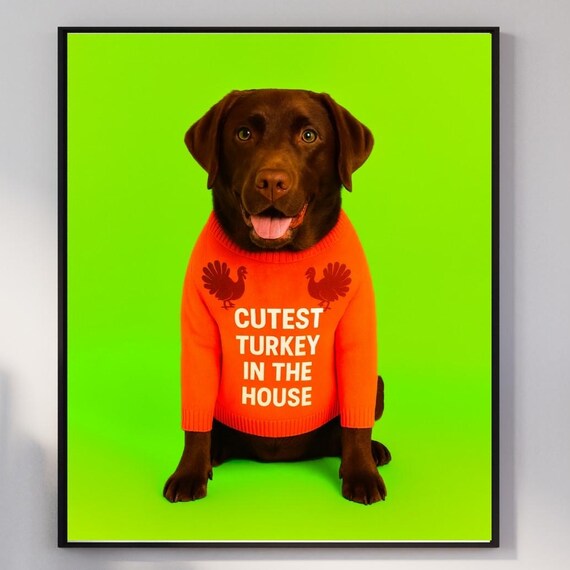 Cutest Turkey In The House Labrador Print Thanksgiving Dog Wall Art Chocolate Lab Gift For Mom Dad Fall Home Decor